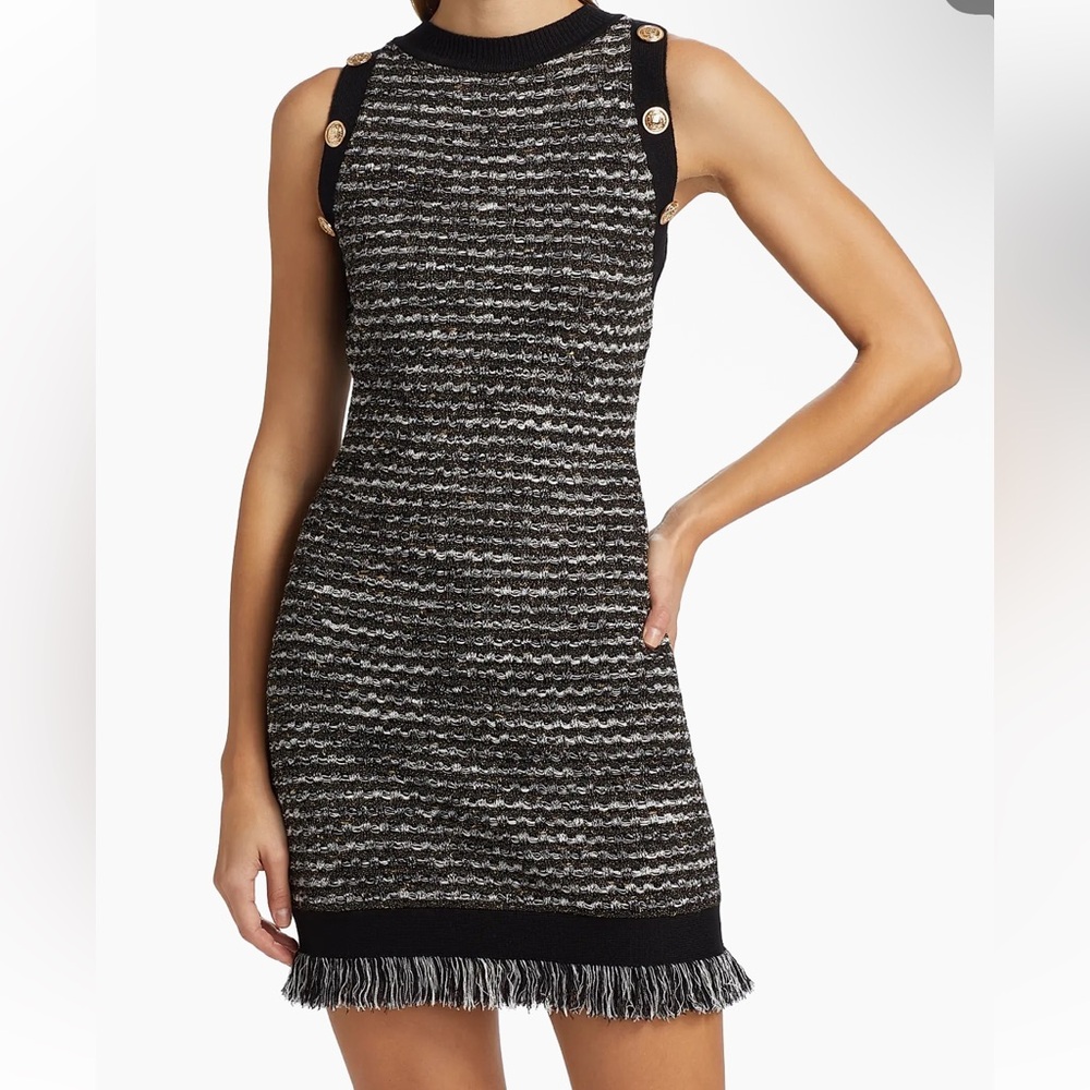 Milly Minidress Women’s Small Black Gold Multi Fringe Tweed Knit Sleeveless